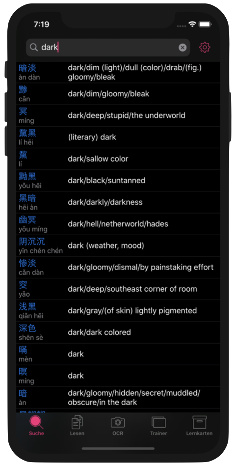 Screenshot of KTdict 3.1.2 in dark mode